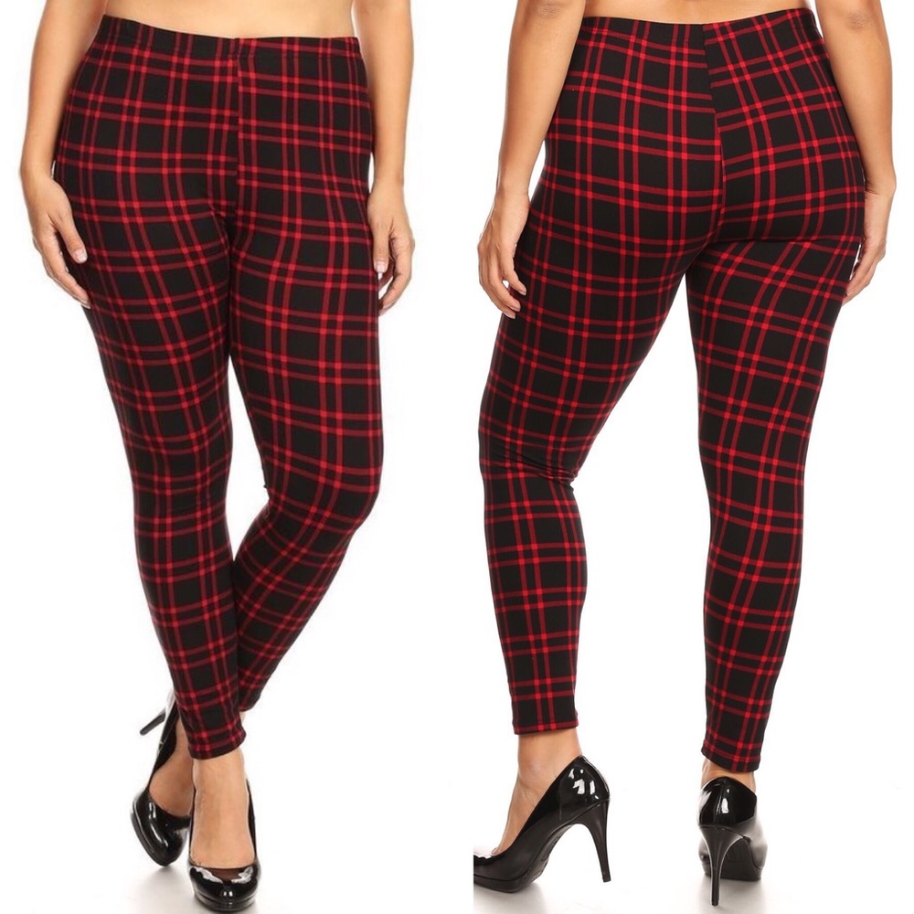 Black&Red Plaid Full Length Plus Size Legging - Picture 2 of 2